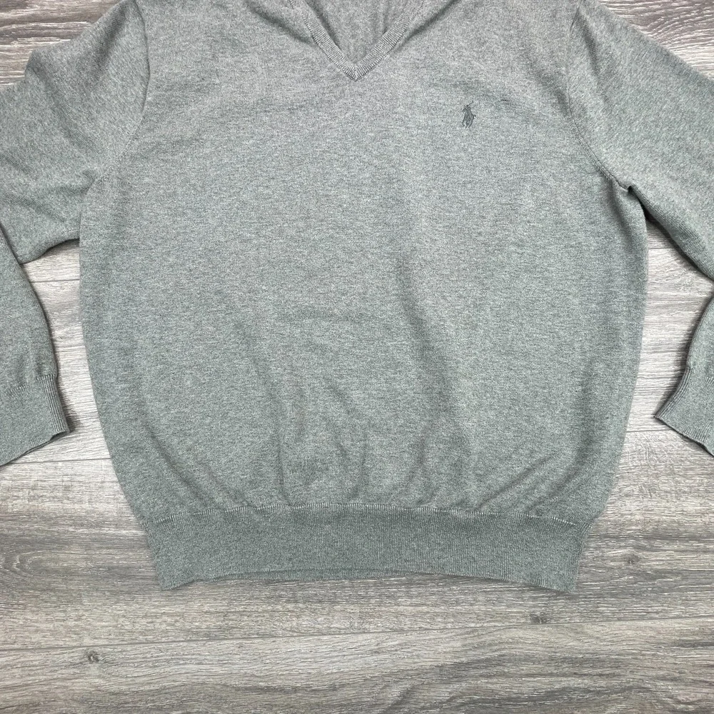 Polo Sweater Mens 2XL Gray Pony Pima Cotton Academia Minimalist V Neck Preppy